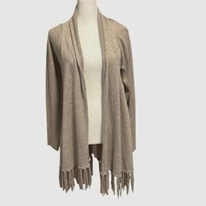 Kinross Cashmere Size S 100% Cashmere Cardigan Sweater Fringe Open Front Oatmeal